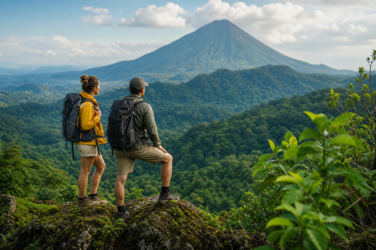 Pareja en luna de miel de aventura en Costa Rica, explorando la naturaleza.