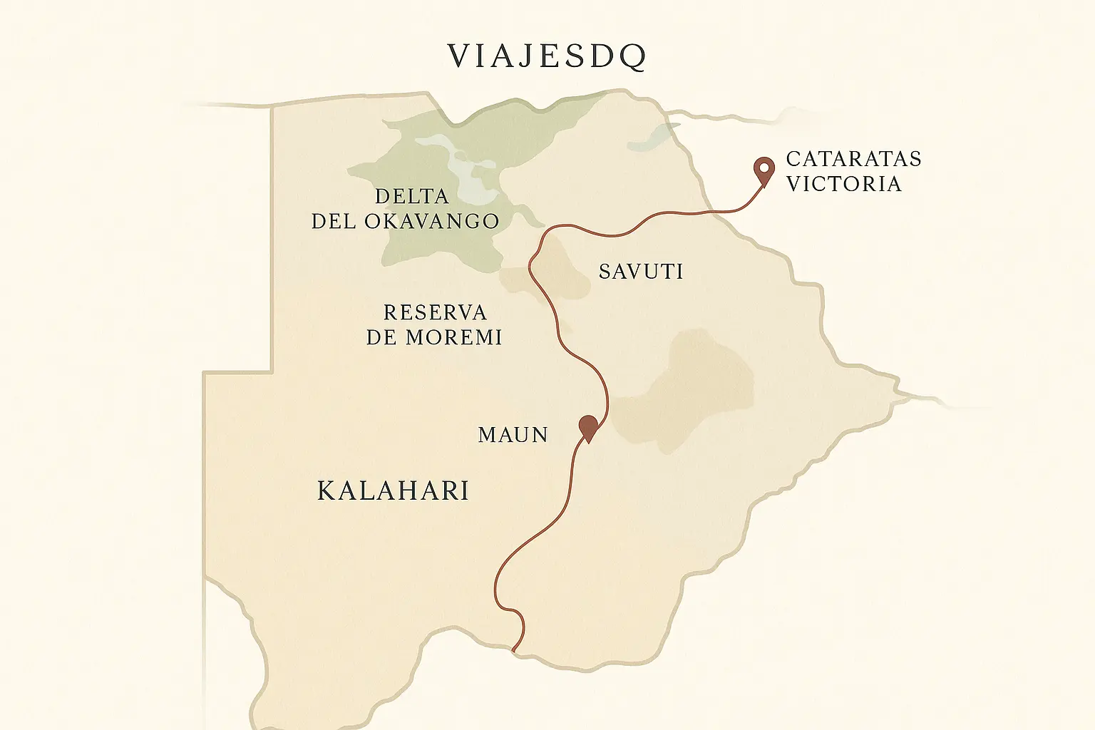 Mapa de ecosistemas y zonas de safari en Botsuana para una luna de miel